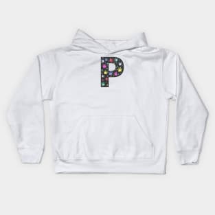 P letter  with colorful paw print Kids Hoodie